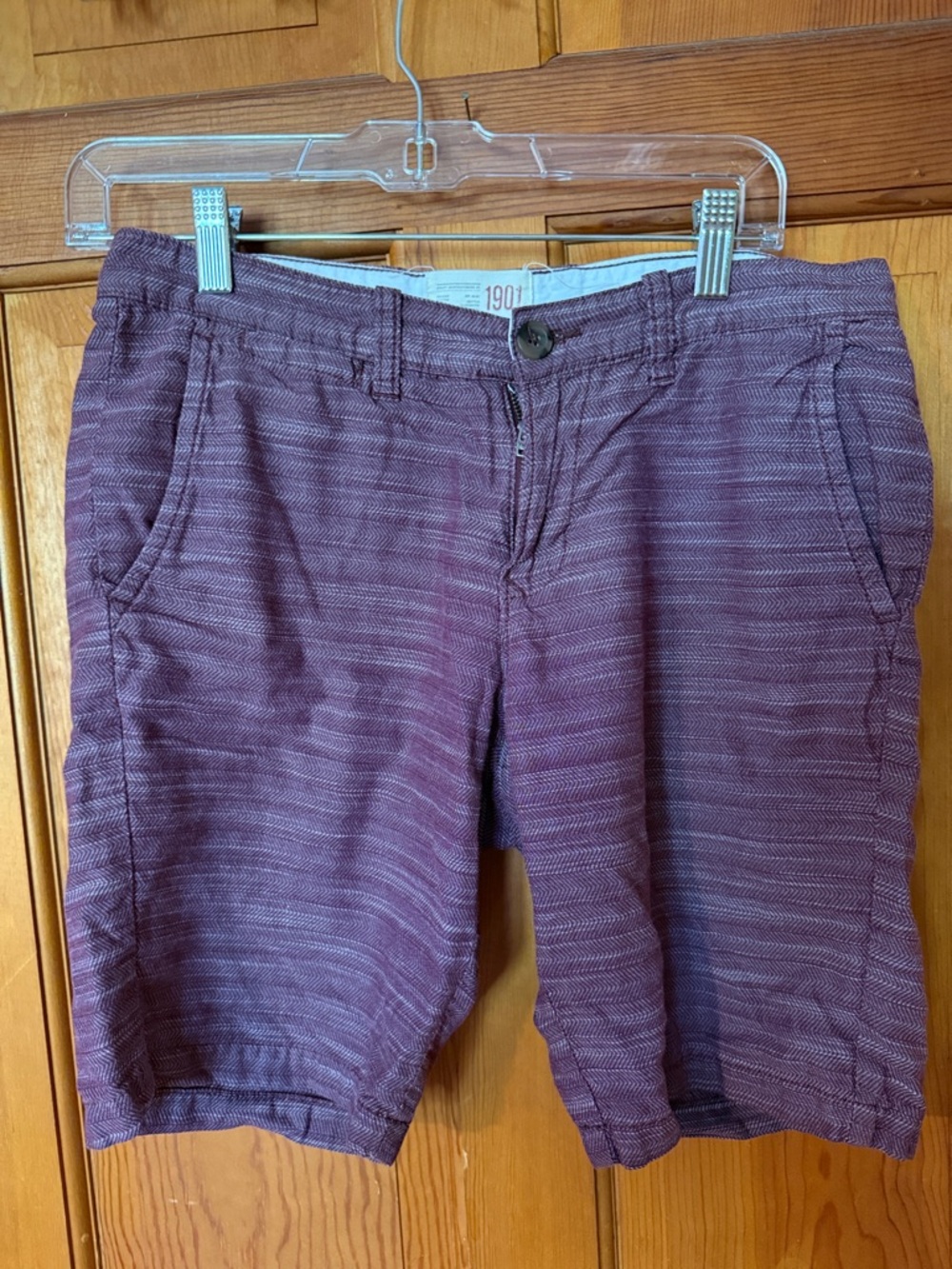 1901 Men's Maroon Herringbone Casual Shorts